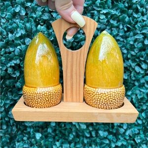 Vintage ceramic acorn salt and pepper shakers made in Portugal fall home decor